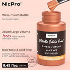 Nicpro Metallic Fabric Paint 3 Colors Gold, 25.35oz/750ml Permanent Soft Fabric - Image 3