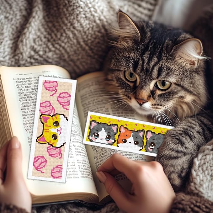 INFUNLY 6pcs Cartoon Cat DIY Cross Stitch Bookmark Kits - Image 6