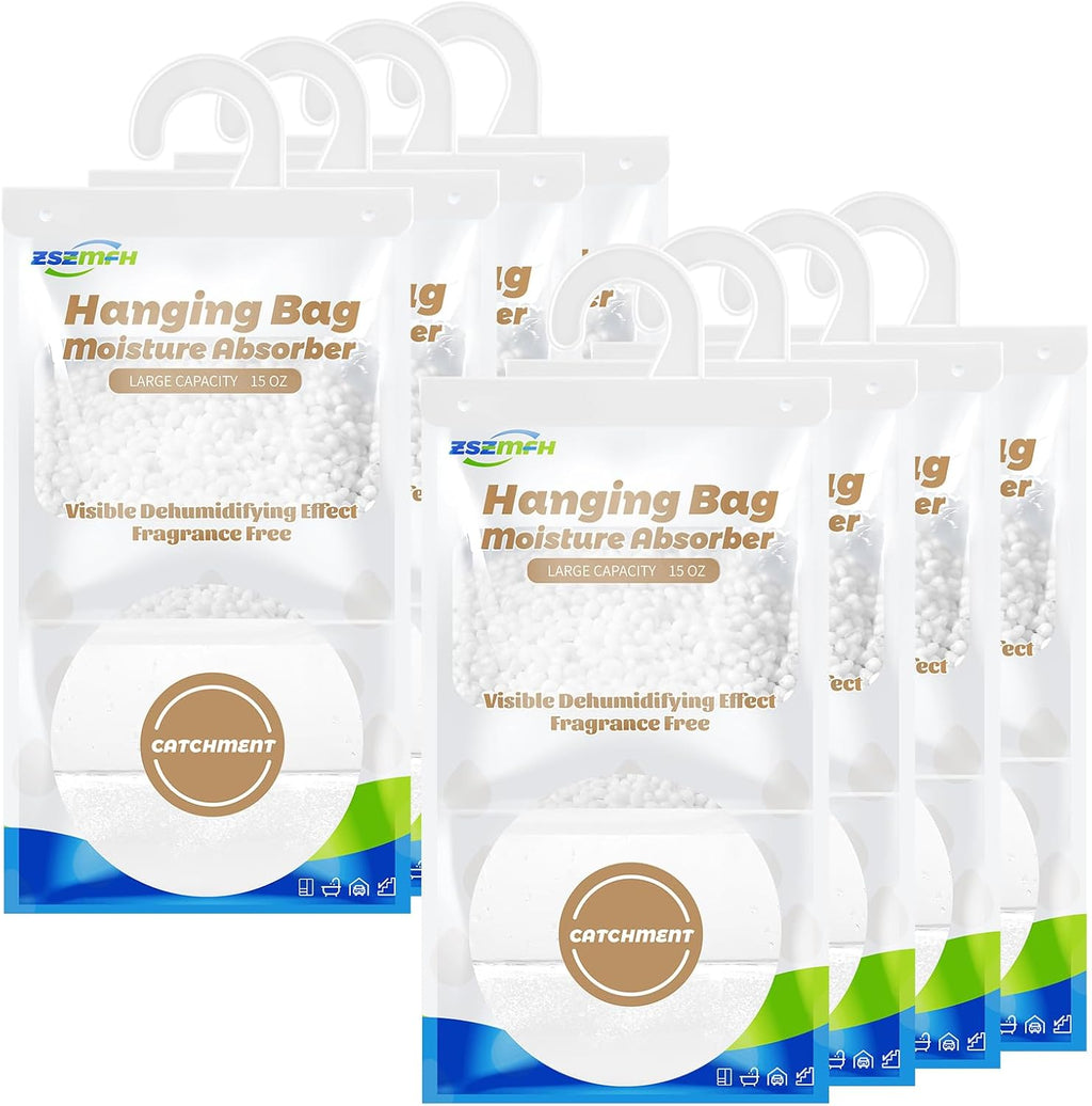 ZSZMFH 8 Pack Moisture Absorber Hanging Bags, Fragrance Free Humidity Packs, 15 OZ Dehumidifier Bags Effectively Trap Extra Moisture,Hanging Closet Dehumidifier Bags-425g/pack