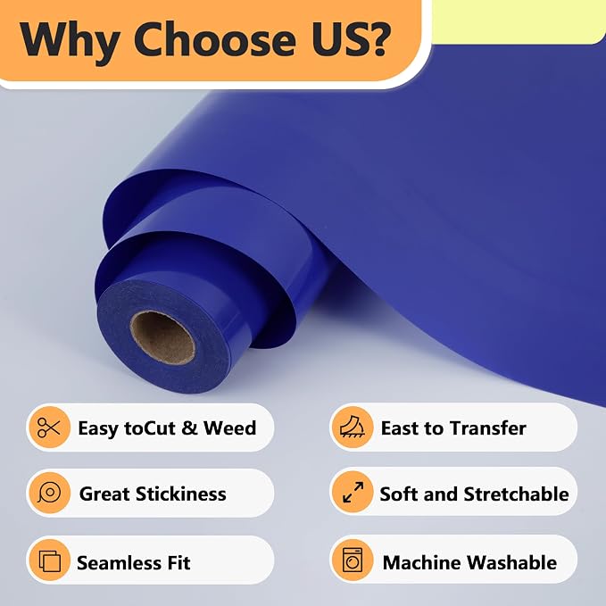 RENLITONG Sapphire Blue Iron on Vinyl 12Inch by 13ft Roll Heat Transfer Vinyl - Image 3