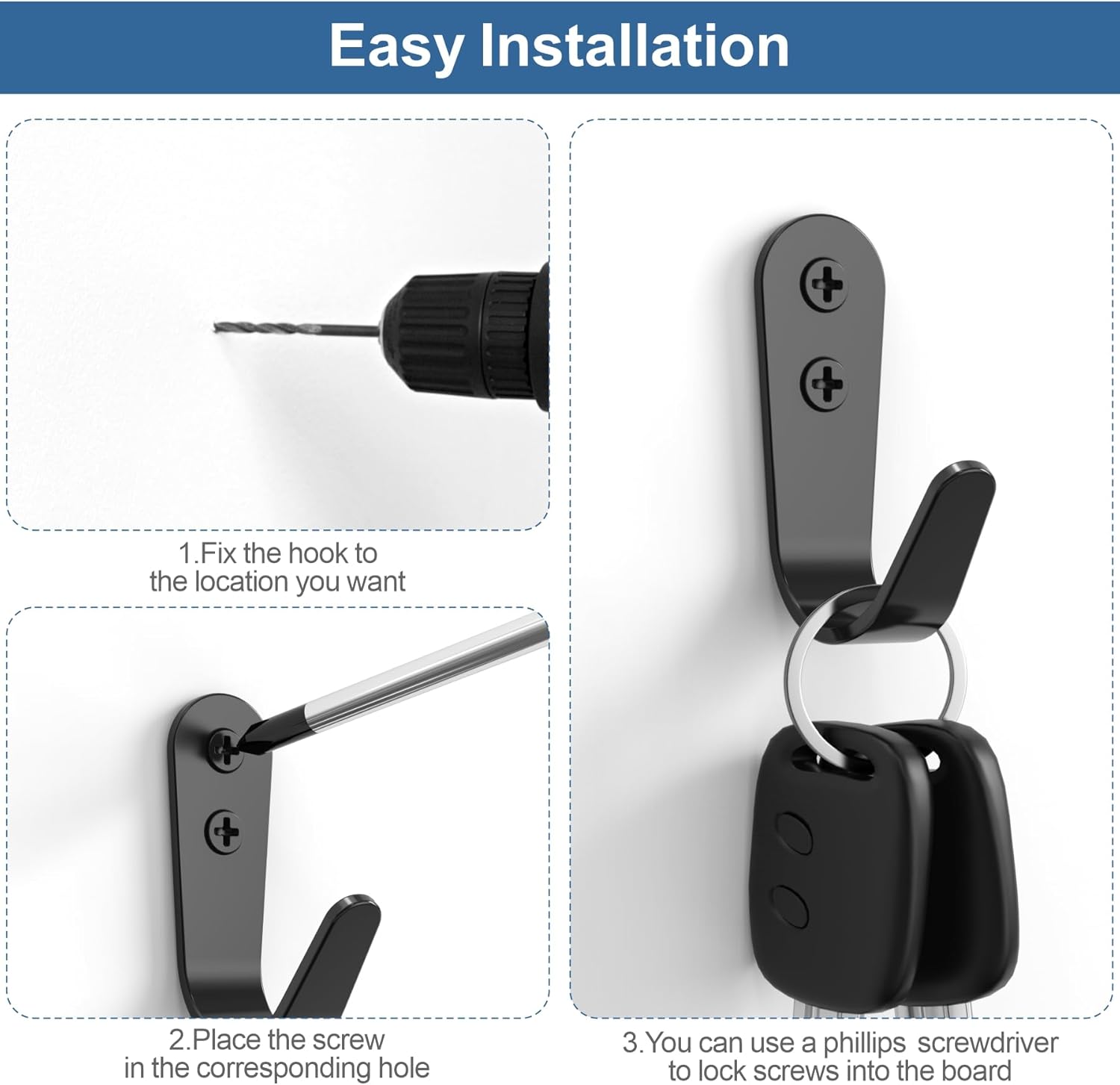 10PCS Hooks - Wall Mount Coat Hooks with 20 Screws for Hanging Coats, Towels, Backpacks, Hats, Dog Leashes, Coffee Mugs