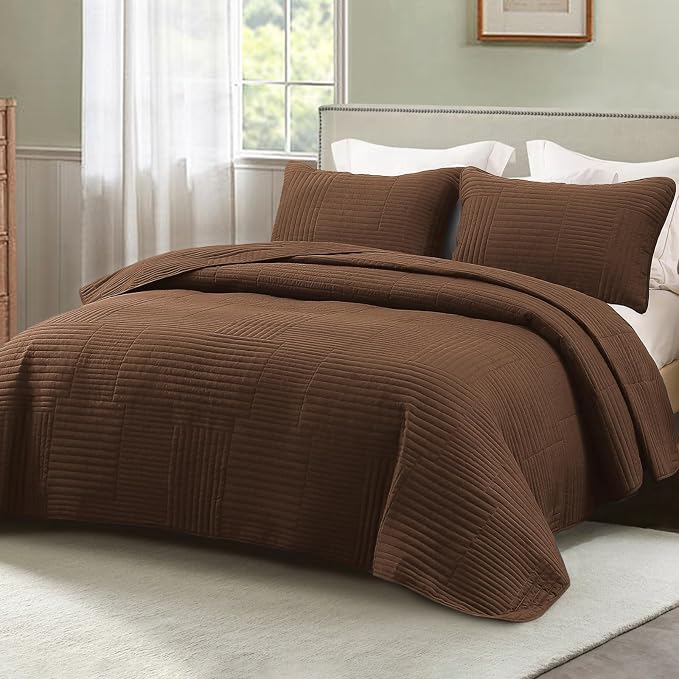 Whale Flotilla Ultra Soft King Quilt Bedding Set, Lightweight Microfiber Brown by WHALEFLOTILLA