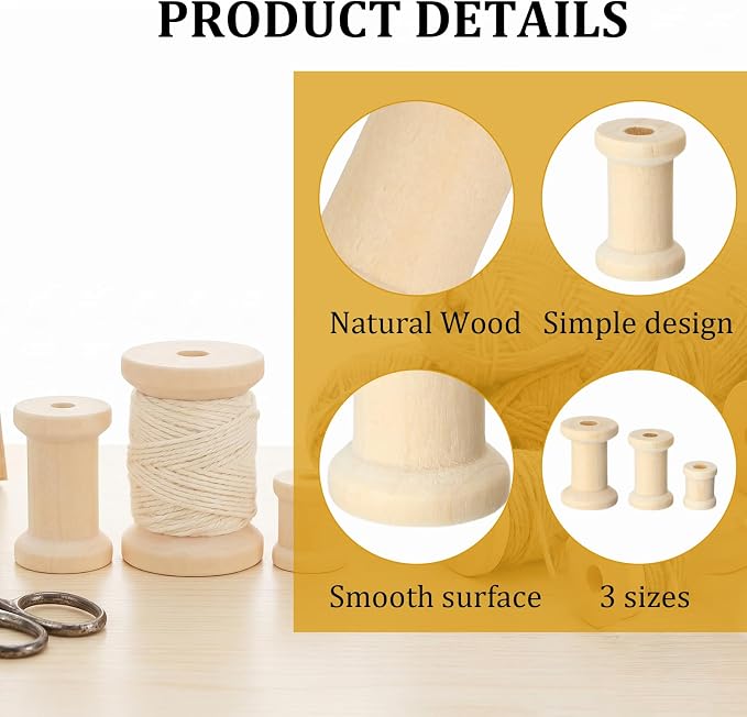 30 Pcs Wooden Spools, 3 Sizes Wooden Spools - Image 7