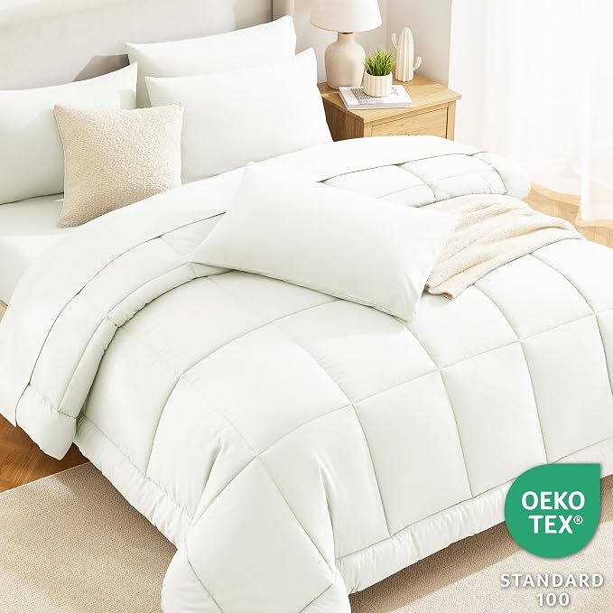 CozyLux Queen Comforter Set Ivory - Image 3