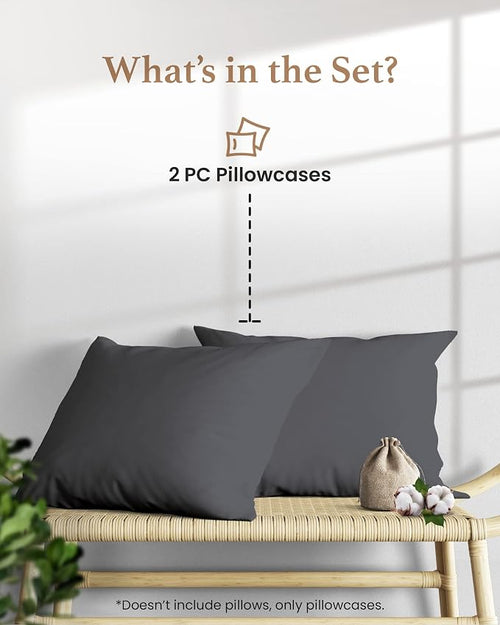 1000 TC Dark Gray King Pillowcases Set of 2 100% Egyptian Cotton Pillow Cases - Image 2