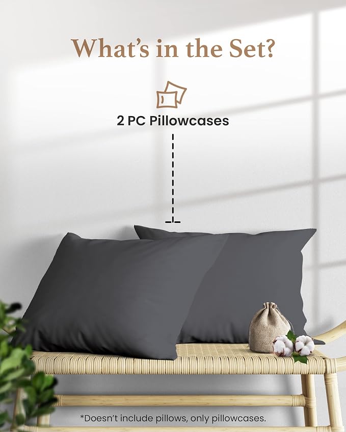 1000 TC Black King Pillowcases Set of 2 100% Egyptian Cotton Pillow Cases - Image 2