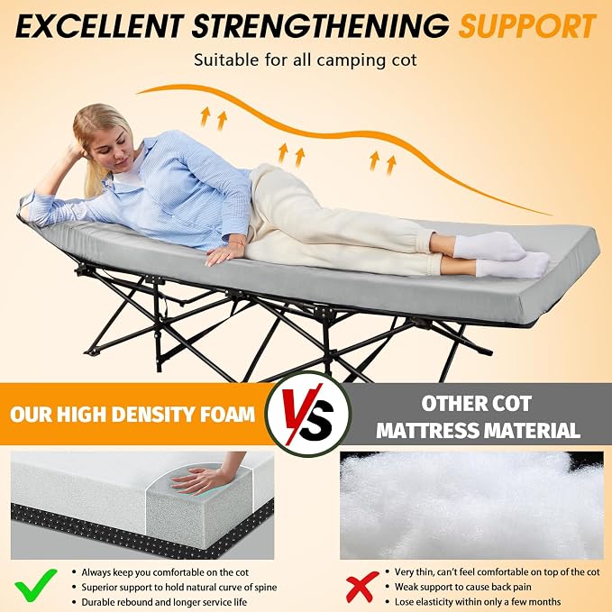 CYMULA Camping Cot Mattress 2in Memory Foam Sleeping Pad, Soft Warm Non-Slip - Image 2