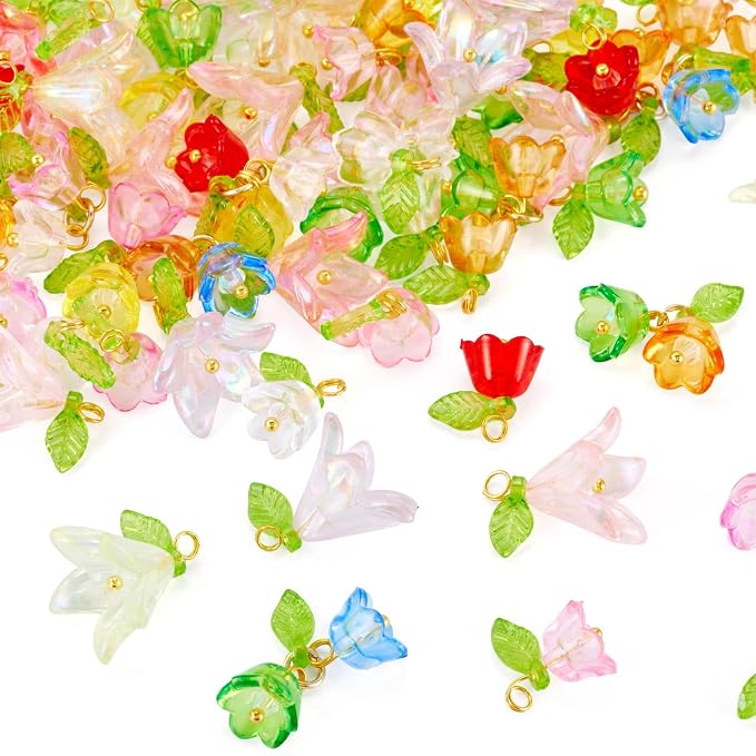 FASHEWELRY 21Pcs 7 Colors Transparent Acrylic Flower Charms 28mm Crystal Clear - Image 7