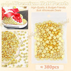 qiipii 380PCS 8mm Shiny Gold Round Half Round Pearls - Image 2