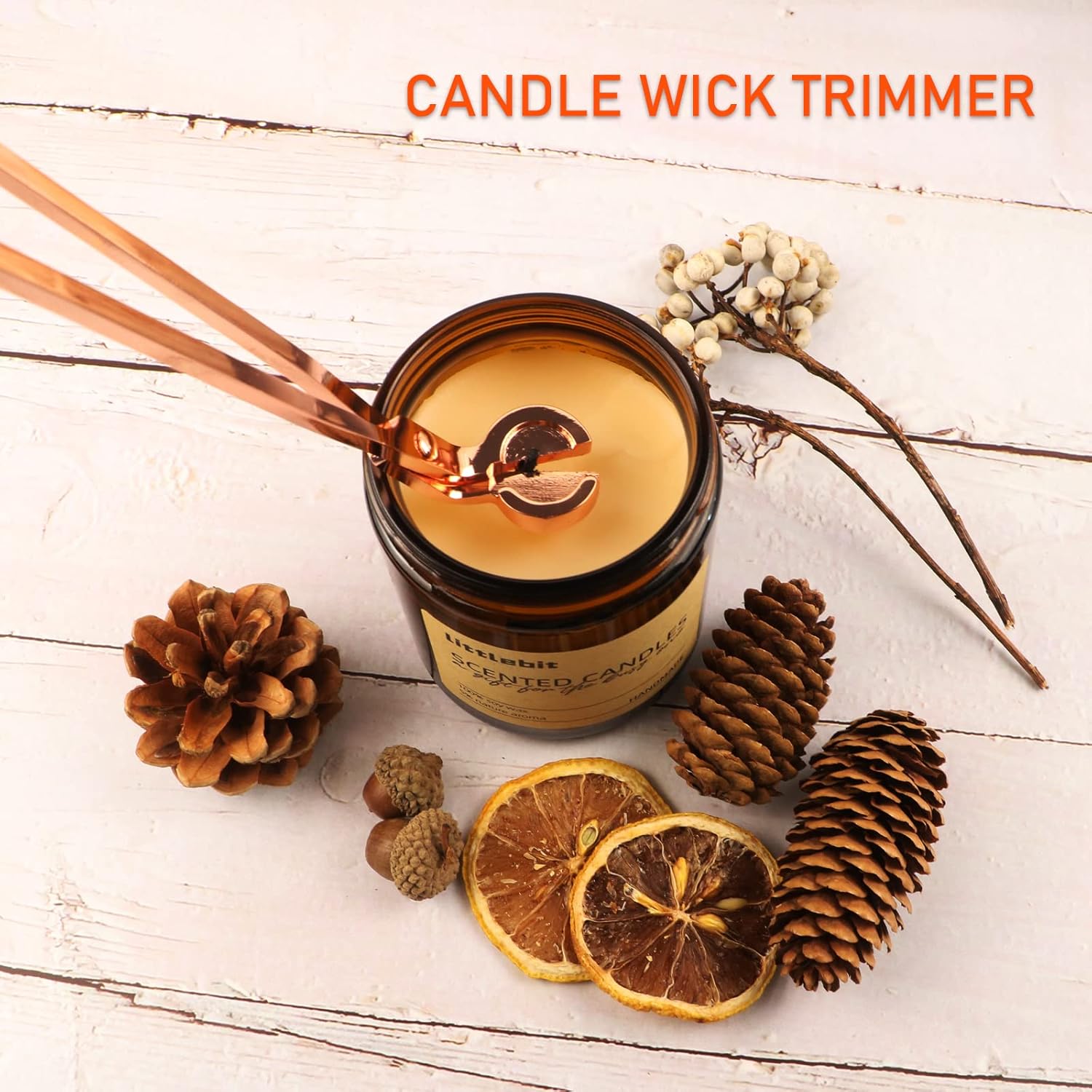 5 in 1 Candle Accessory Set, Candle Wick Trimmer Cutter, Candle Snuffer & Candle Wick Dipper,USB Rechargeable Lighter, Storage Tray Plate for Candle Lover Mom Gift, Candle Care Kit (Rose Golden)