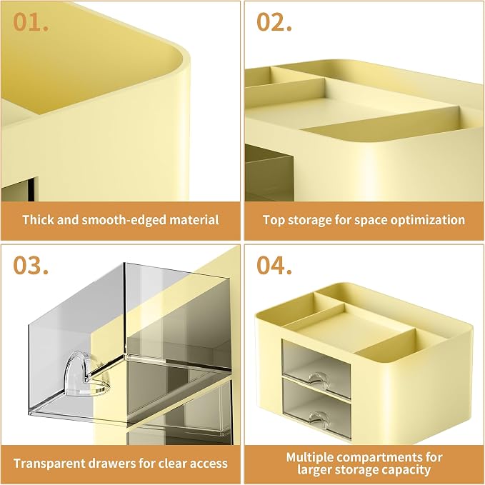 Marbrasse Pen Organizer with 2 Drawer, Desk Organizers and Accessories with 5 - Image 4
