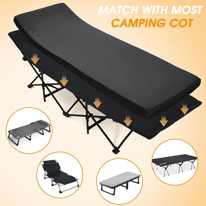 CYMULA Camping Cot Mattress 2in Memory Foam Sleeping Pad, Soft Warm Non-Slip - Image 3