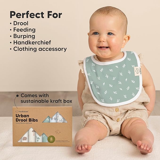 8-Pack Organic Baby Bibs for Boys, Girls - Soft Cotton Drooling and Teething Bibs for Baby Girl & Boy, Extra Absorbent, Easy To Clean & Put On for Toddler, Newborn, Infant 0-24 Months (Prairie)
