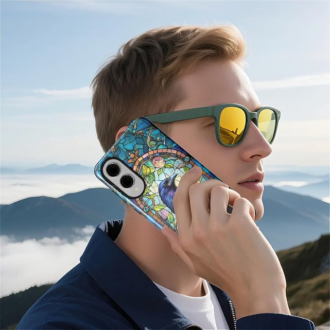 for Samsung Galaxy S25 Edge Case, Crow Faux Stained Glass Pattern Glossy 2 in 1 - Image 7