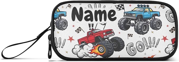 Custom Truck Racing Car Flag Pencil Case Box Boys Girls Personalized Name Large - Image 6