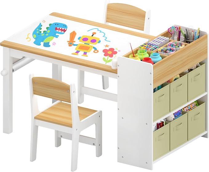 DOREROOM Kids Art Table and Chair Set, Craft and Play Wood Activity Table by DOREROOM