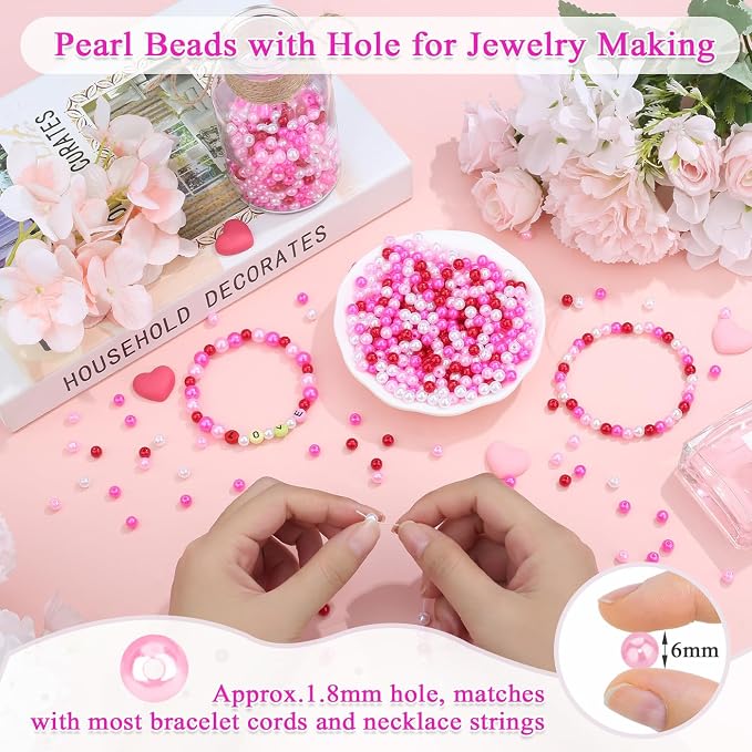 DUQGUHO 6mm Valentines Beads for Bracelet, Valentines Day Plastic Pearls for - Image 2
