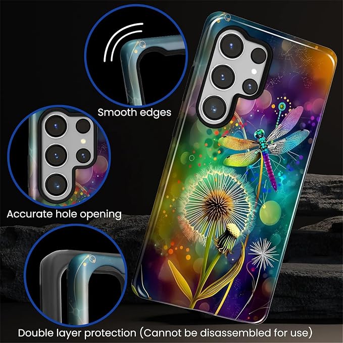 for Samsung Galaxy S25 Ultra Case, Dragonfly Dandelion Colorful Pattern Glossy - Image 5