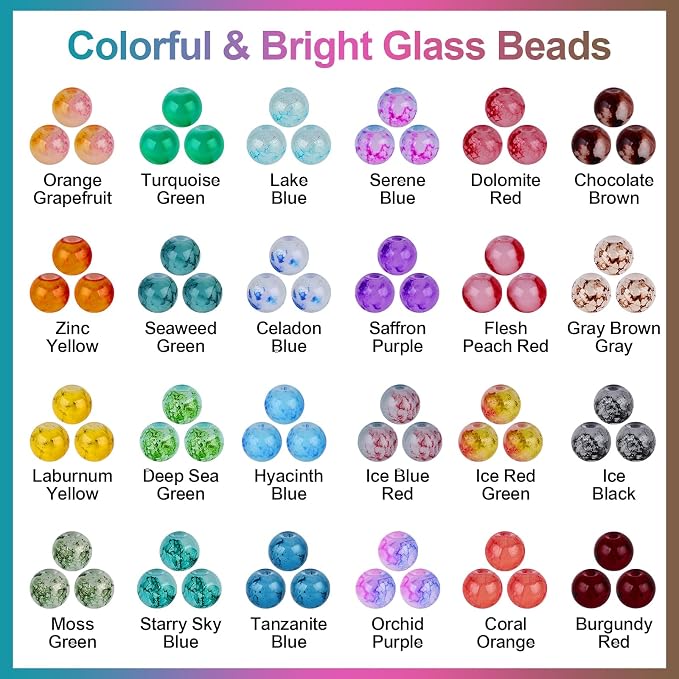 XSEINO About 1200+ PCS 6mm Ink Style Glass Beads Bracelet Making Kit, 24 - Image 2