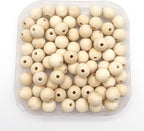 100pcs 14mm Natural Wood Beads DIY Unfinished Round Wooden Loose Beads Bulk - Image 4