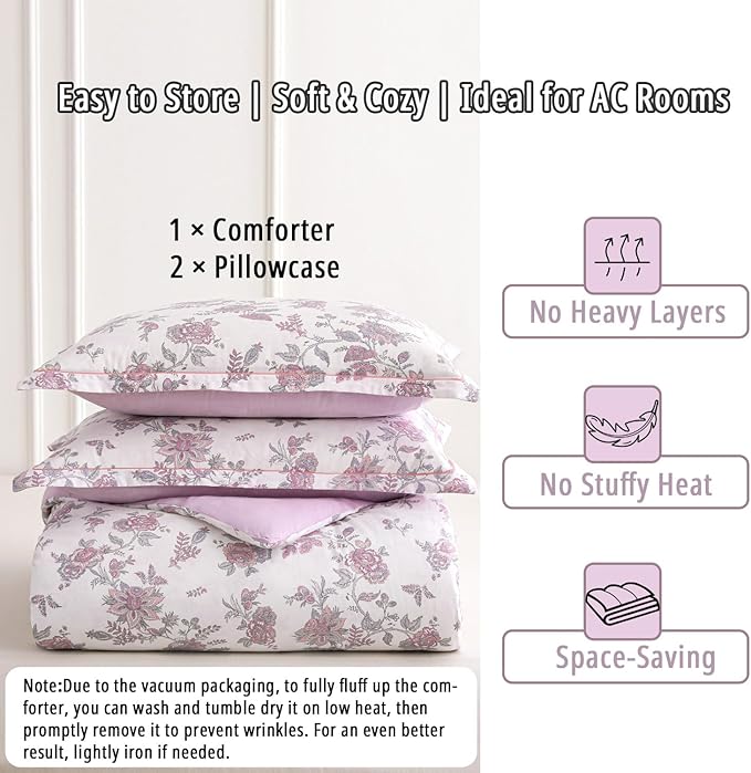 LEMIROE Pink Floral Cotton Comforter King Size 3PC - Image 7