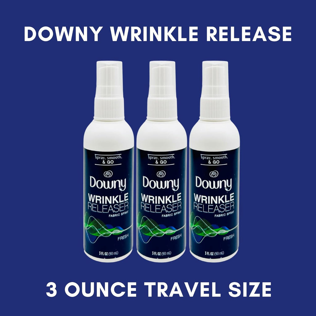 Downy Wrinkle Releaser Spray Travel Size 3 oz (Pack of 3), 8 Shout Wipes Individually Wrapped with Laundry Bag Gift Bundle, Ultimate Downy Wrinkle Release Spray & Shout Stain Remover Kit