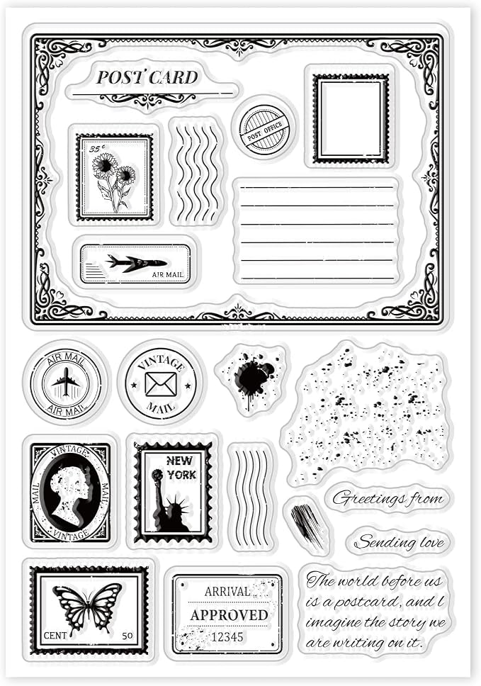 GLOBLELAND Postcard Border Edge Silicone Clear Stamp Postmark Transparent - Image 8