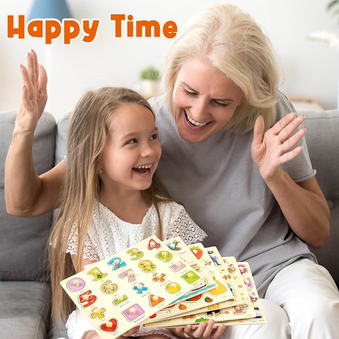 Wooden Peg Puzzles for Toddlers, 6 Pack Toddler Puzzles Set for 3 4 5 Years Old - Image 2