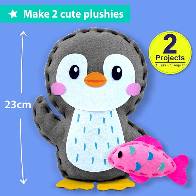 KRAFUN Beginner Sewing Kit, Sew Penguin & Fish, Pre-Cut Felt, Kids Ages 5+ | - Image 3