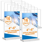 Acrylic Sign Holder 4x6, 16 Pack Clear Double Sided Clear Table Menu Vertical by DunGu
