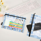 Blue Striped Bow Pencil Pouch for 3 Ring Binder, 2 Pack Waterproof Pencil Bags - Image 5