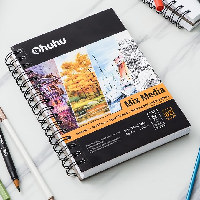 Ohuhu Mix Media Pad, 5.5" x 8.5" Mixed Media Art Sketchbook, 120 LB/200 GSM - Image 8