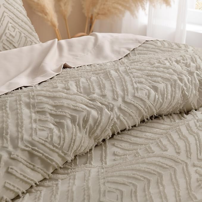 Andency Oversized King Comforter 128''x120'', 3 Pieces Oatmeal Boho Bedding Set - Image 5