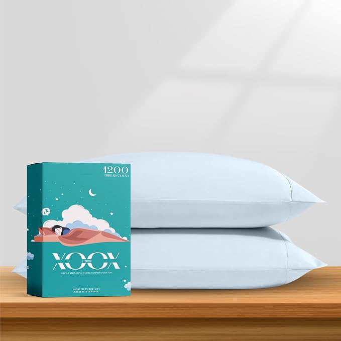 XOOX Linen 100% Egyptian Cotton King Pillow Cases Set of 2 by XOOXLinen