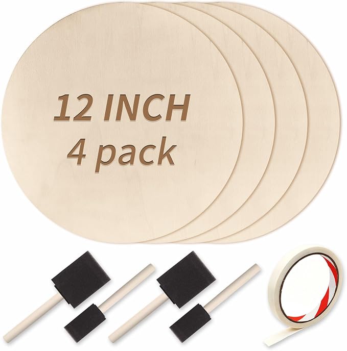12 Inch Unfinished Wood Circles, 4 Pack Blank Wood Rounds by Unknown