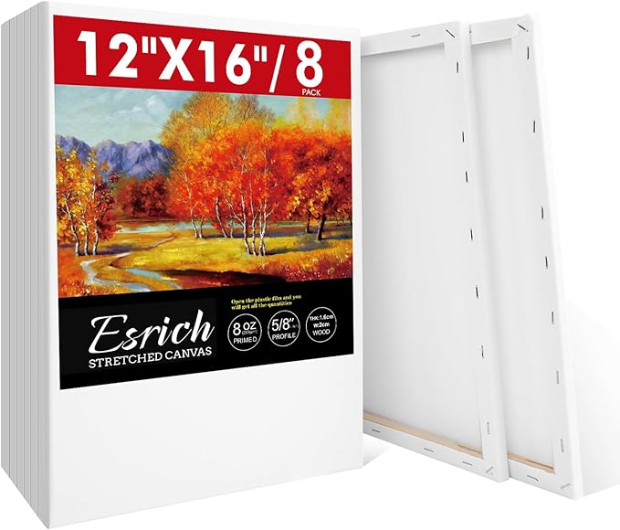 ESRICH 12x16 Stretched Canvas for Painting, 8 Pack Blank Canvases for Painting by ESRICH
