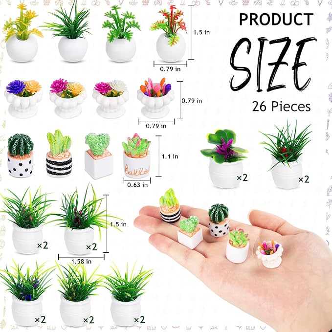 26Pcs Miniature Potted Plants, Mini Artificial Plants, 1:12 Scale Doll House - Image 7