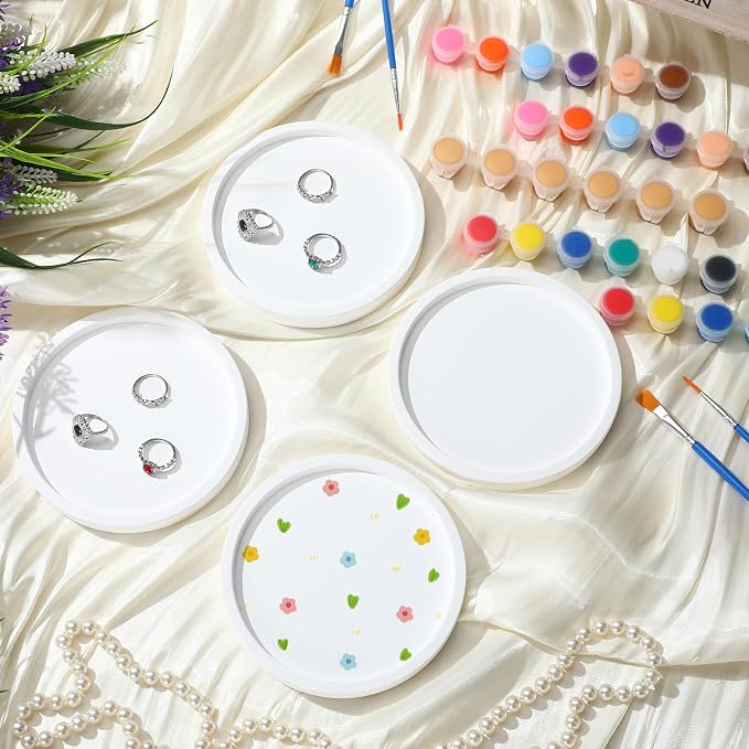 MotiMind 4 Set Ceramics to Paint Round Jewelry Tray Ready to Paint Your Own - Image 3