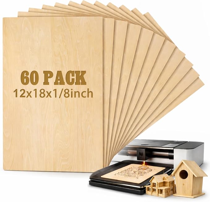 Juexica 60 Pcs 12" X 18" X 1/8" Basswood Sheets 3mm Plywood Board Craft Wood by Juexica