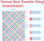Tintnut Colorful Plaid Heat Transfer Vinyl, 10 Sheets 12"x10" Iron on Vinyl | - Image 2