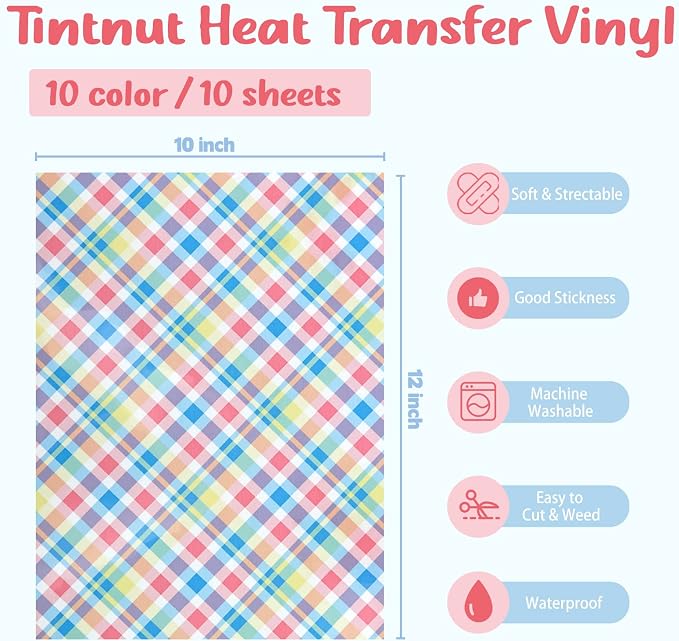 Tintnut Colorful Plaid Heat Transfer Vinyl, 10 Sheets 12"x10" Iron on Vinyl | - Image 2