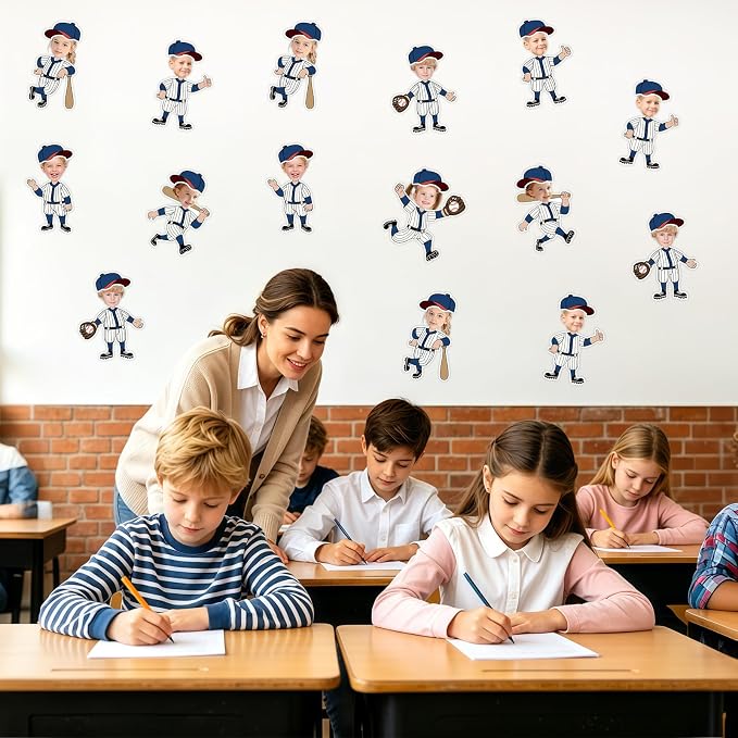 54Pcs Baseball Cutouts Bulletin Boards Decorations, Cartoon Baseball Player DIY - Image 4