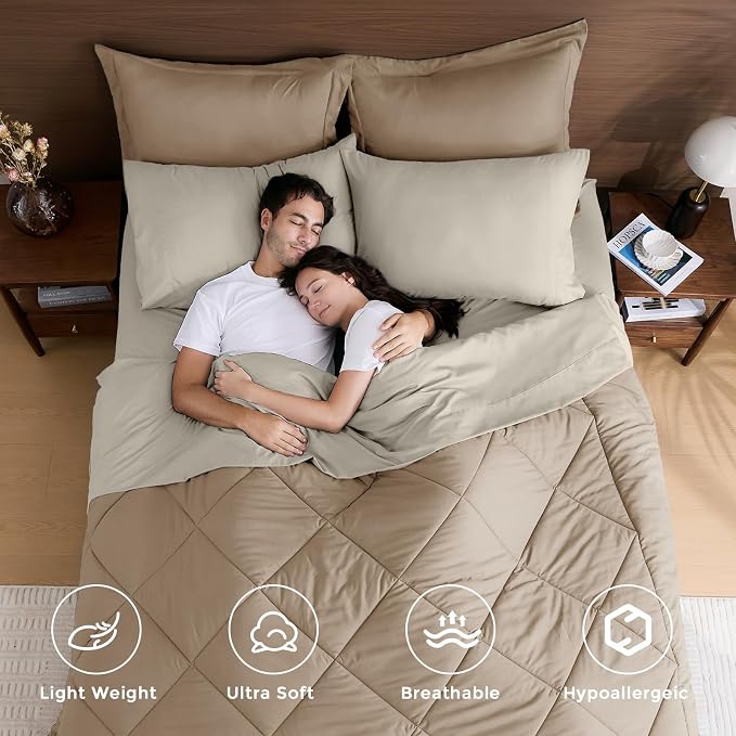 HEVUMYI Khaki & Linen King Comforter Set - Image 2