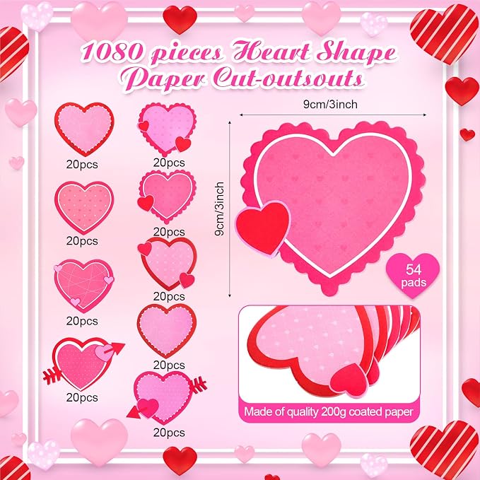 Eaasty 1080 Sheets Valentine's Day Heart Cutouts Paper Heart Cutouts Assorted - Image 2