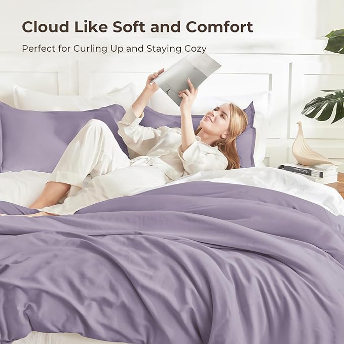 Litanika Grayish Lavender Purple Comforter Set Queen Size, 3 Pieces Lightweight - Image 2