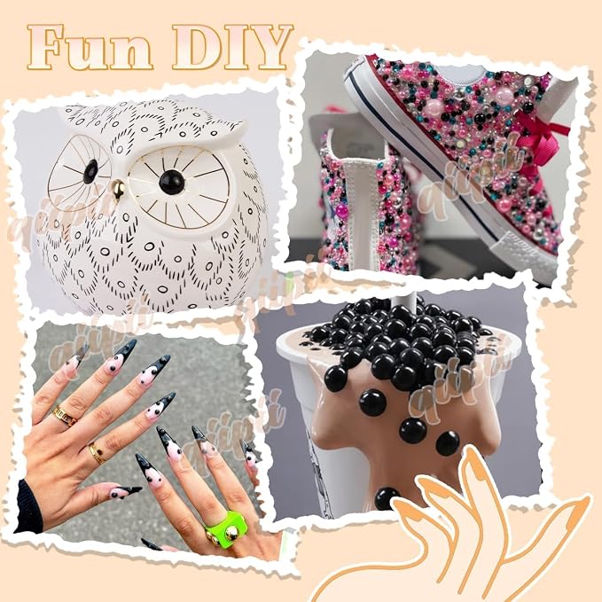 qiipii 7500PCS 2mm Small Pure Black Round Half Round Pearls - Image 4