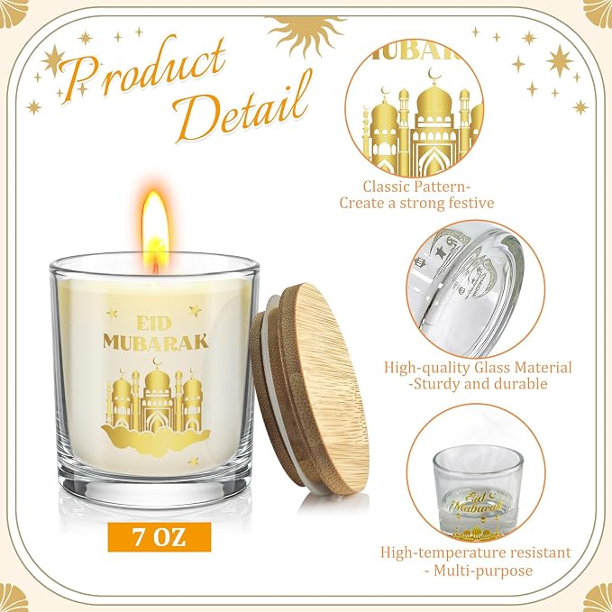Cinrobiye 12 Pcs Ramadan Mubarak Candle Making Jars 7oz Glass Containers - Image 3