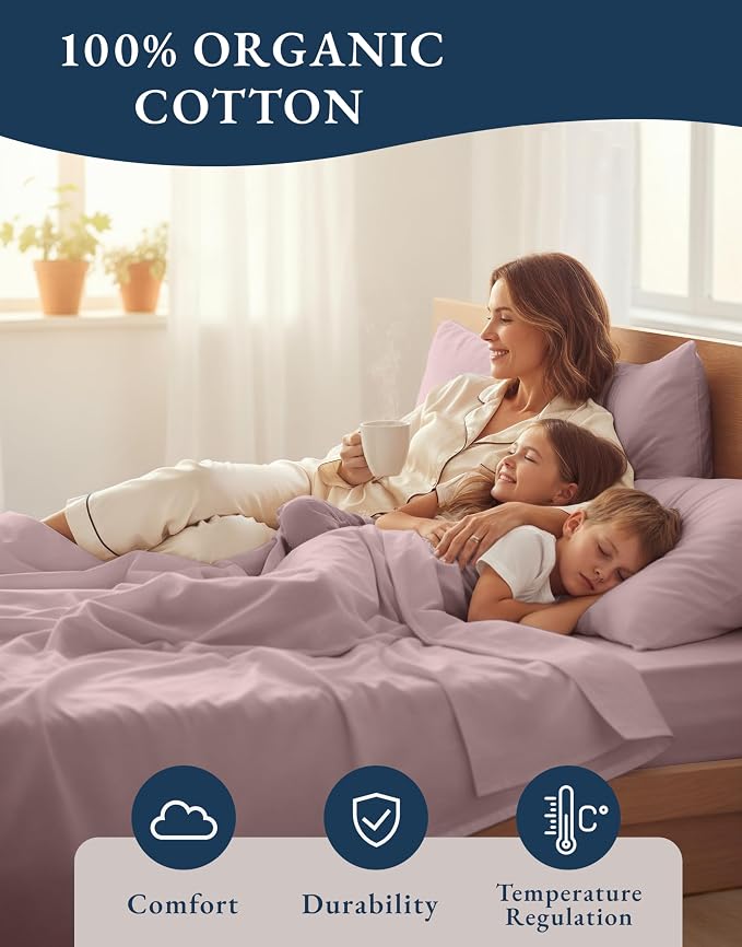 LANE LINEN 100% Organic Cotton Cal King Size Bed Sheets, Sustainably Produced - Image 6