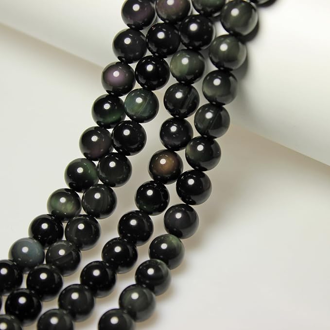 MJDCB Rare Collection Natural Stone Beads Rainbow Obsidian Round Loose Beads - Image 6