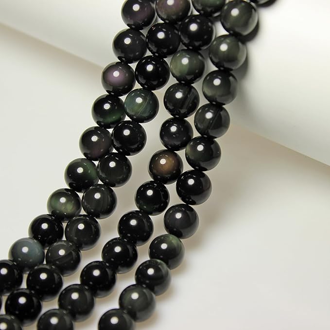 MJDCB Rare Collection Natural Stone Beads Rainbow Obsidian Round Loose Beads - Image 6